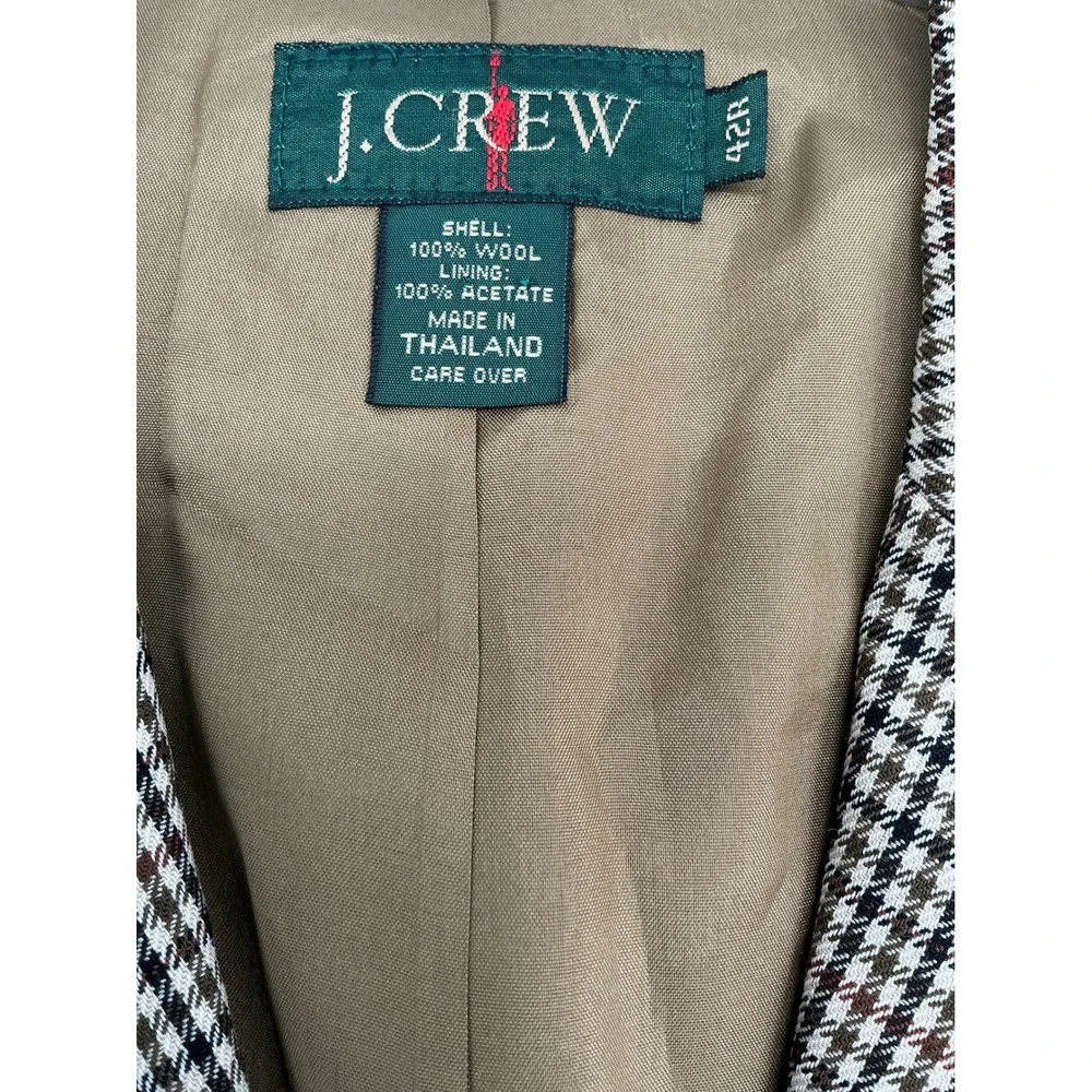 Vintage J.Crew Blazer Mens 42R Brown Houndstooth 100% Wool 3-Button Sport Coat